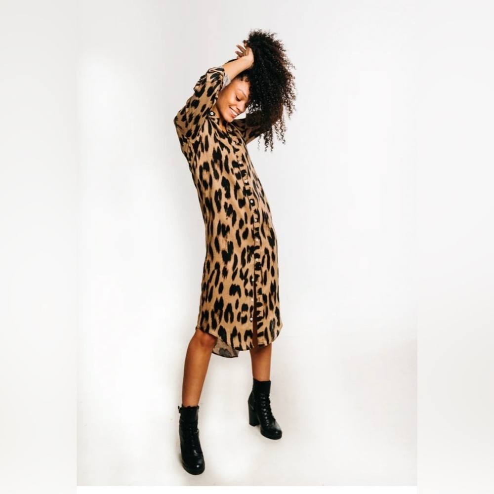 Emily Phillips Nashville TN CHEETAH LINEN GIRLFRIEND MINI DRESS Size Small